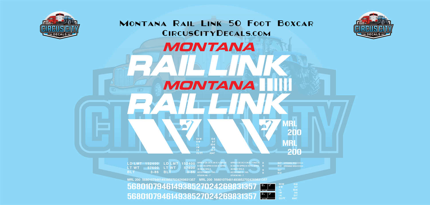 Montana Rail Link 50&#39; Boxcar G 1:29 Scale Decal Set