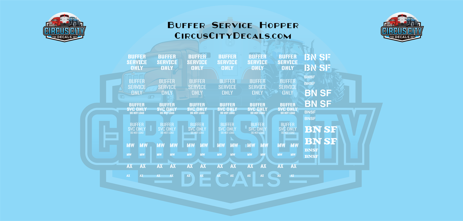 Buffer Service Hopper White HO 1:87 Scale Decal Set