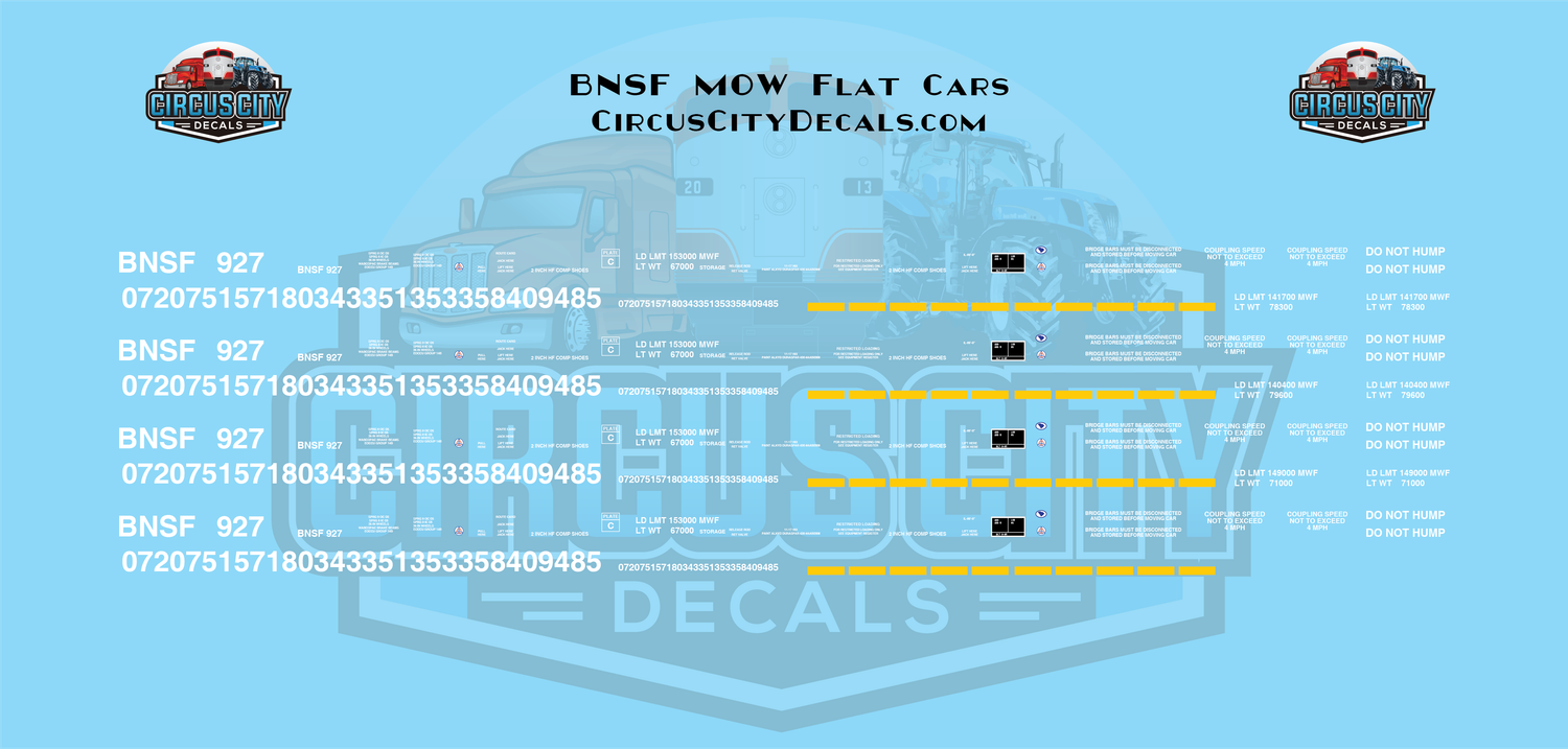 BNSF MOW 89&#39; Flat Car Work Train Burlington Northern Santa Fe 1:160 N Scale Decals