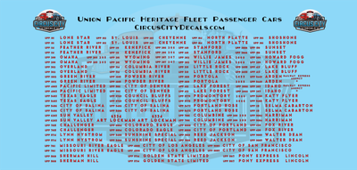 Union Pacific Heritage Fleet Car Names HO Scale Decals UP UPRR