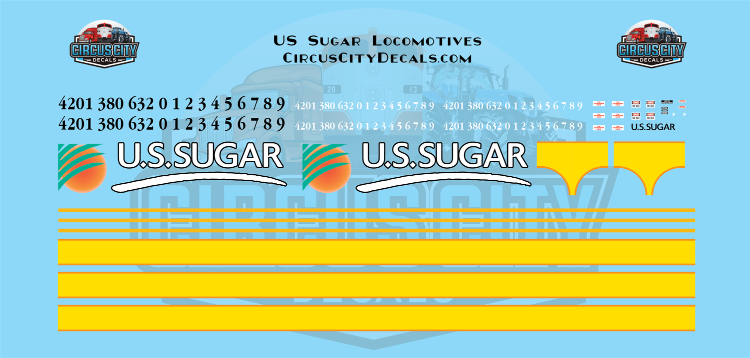 US Sugar USSC GP &amp; SD Locomotives N 1:160 Scale Decal Set