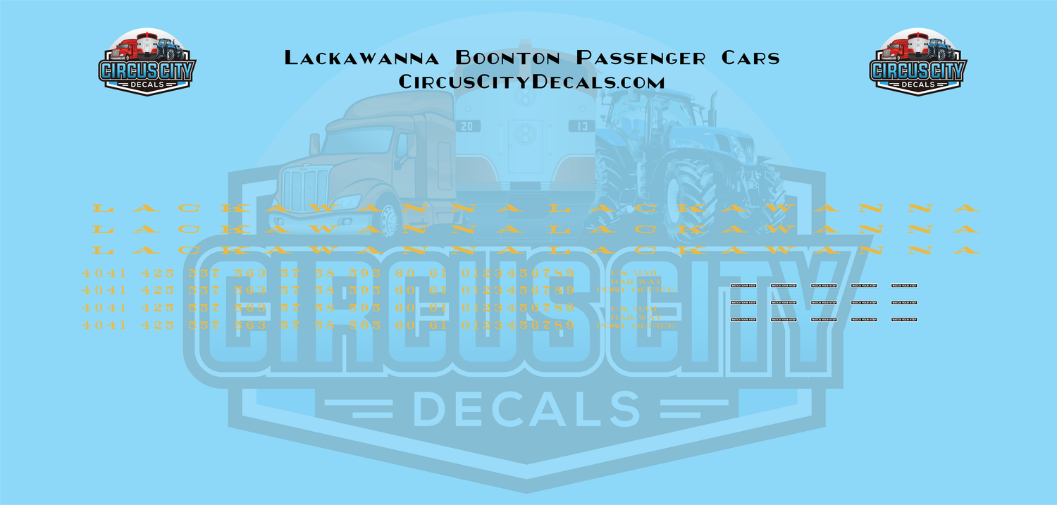 Delaware Lackawanna &amp; Western Boonton Passenger Combine/Coach HO 1:87 Scale Decal Set