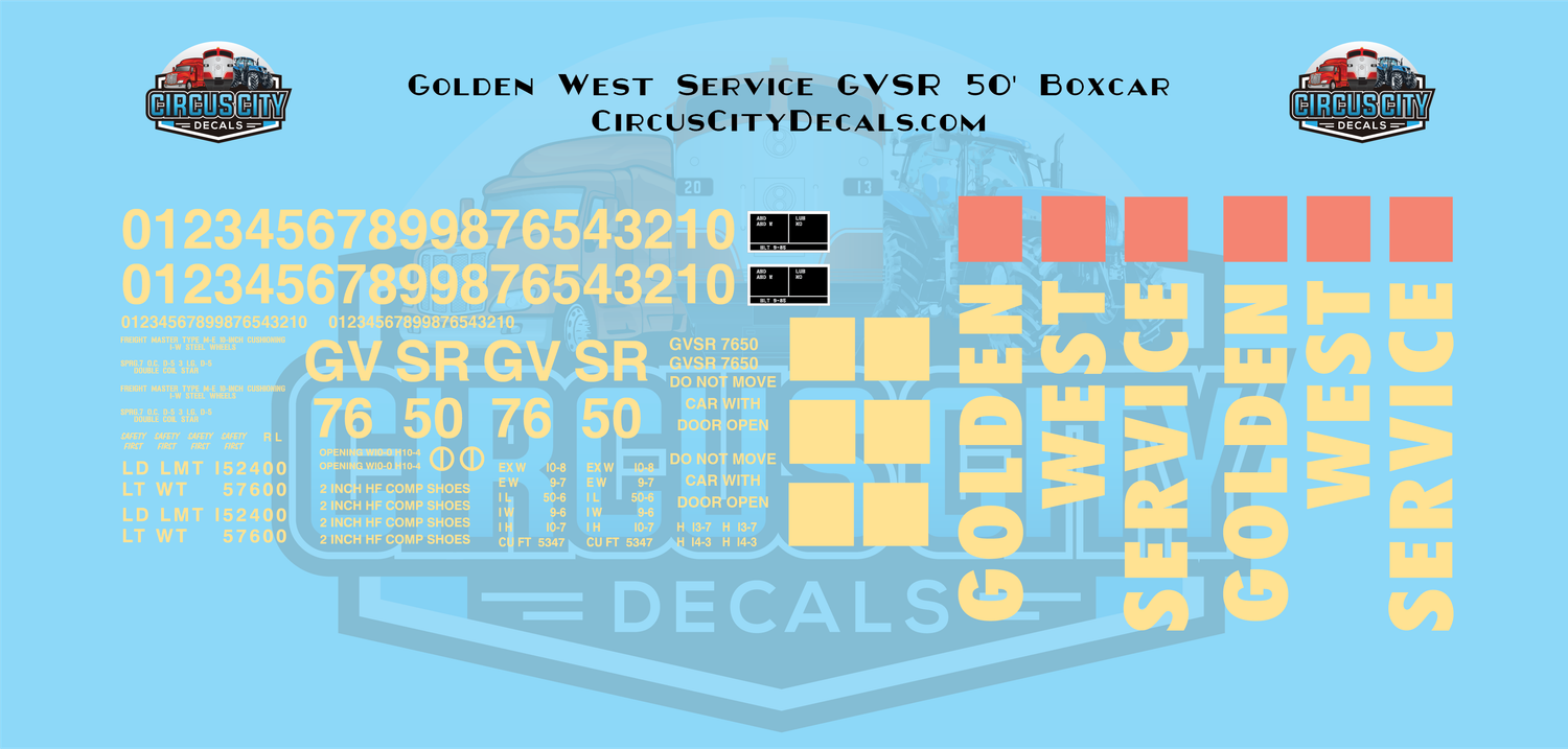 Golden West Service GVSR 50&#39; Boxcar Faded O 1:48 Scale Decal Set