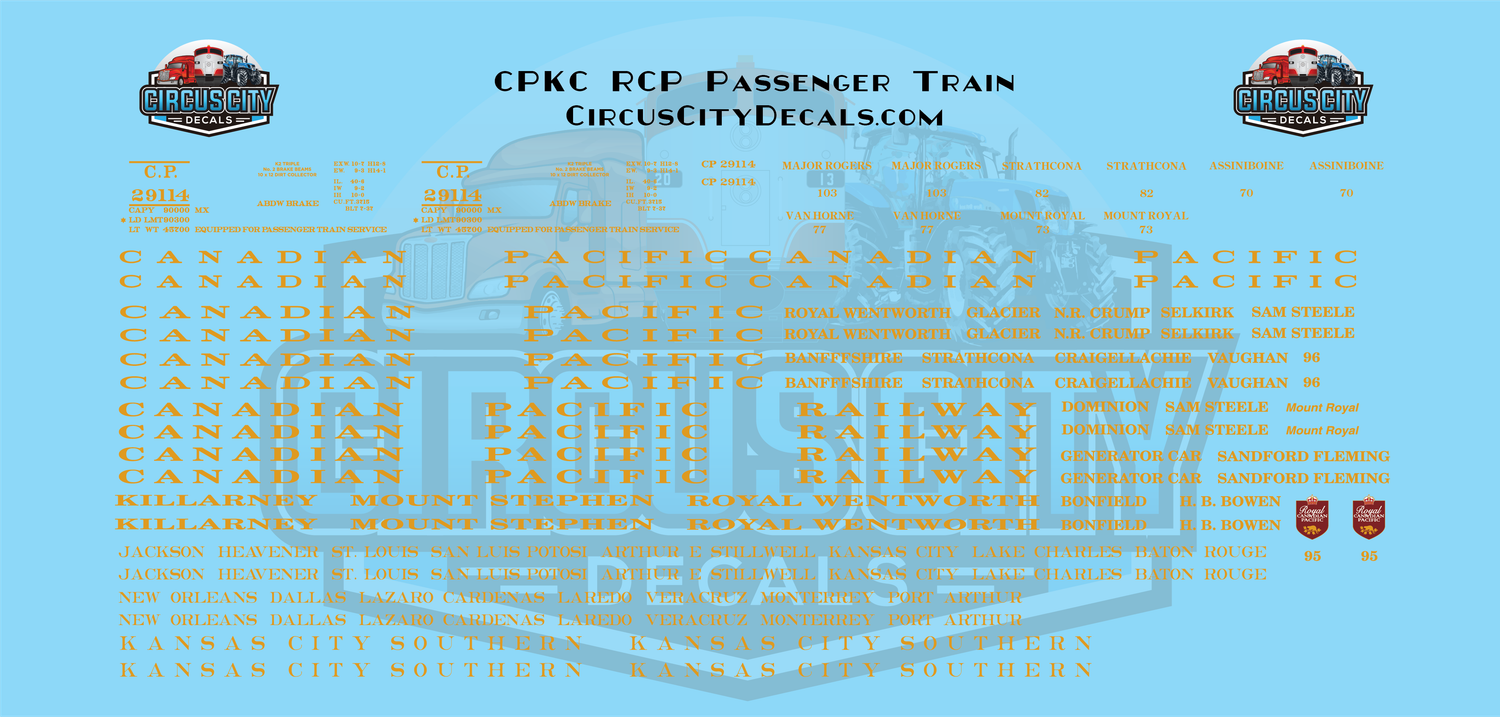 Canadian Pacific CP CPKC RCP Business/Passenger Car Decal Set 1:87 HO Scale
