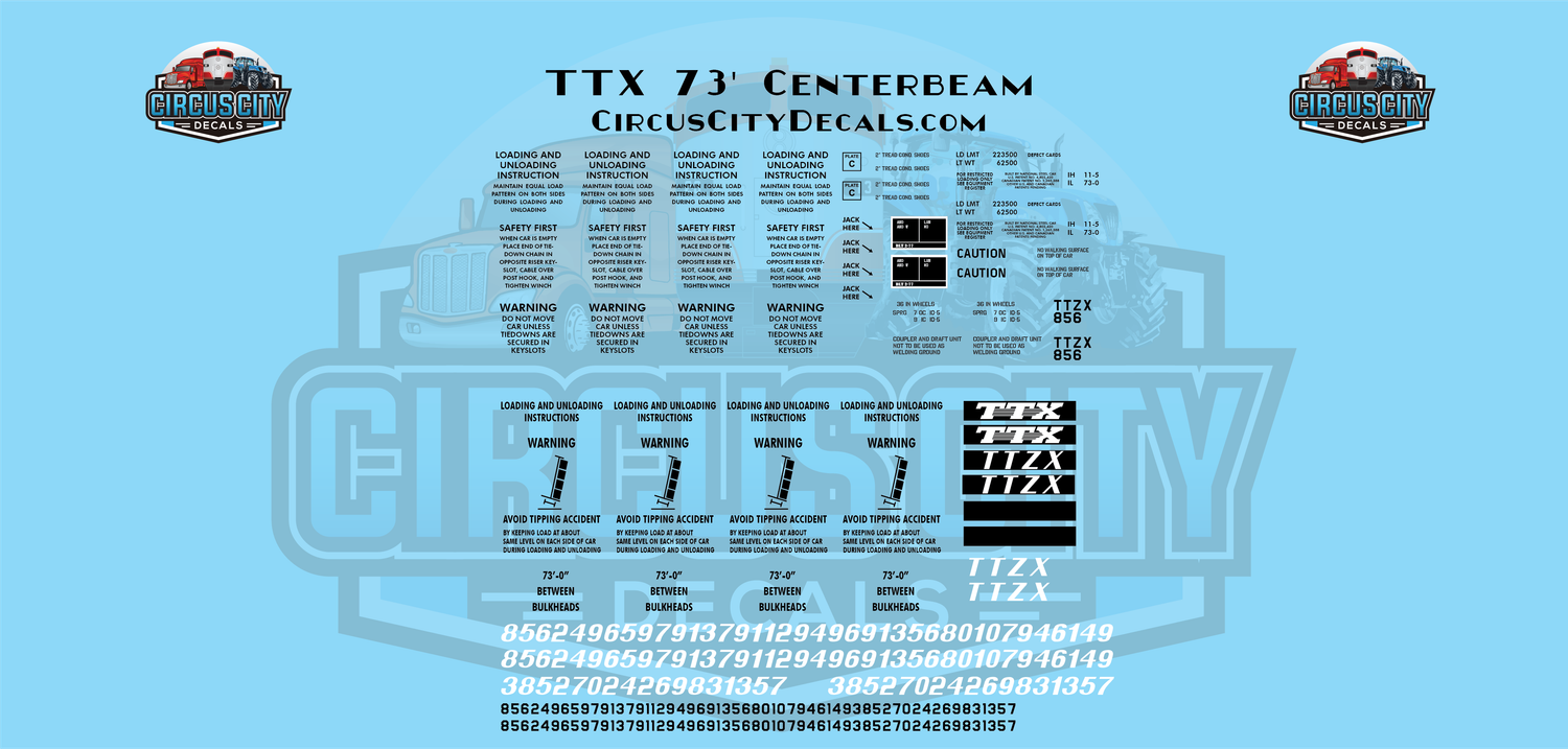 TTX 73&#39; Centerbeam Decal Set G 1:29 Scale