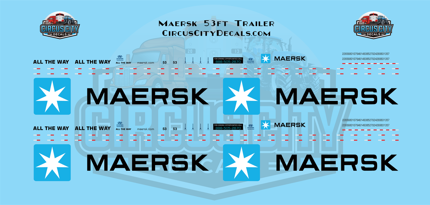 Maersk 53&#39; Trailer HO 1:87 Scale Decal Set
