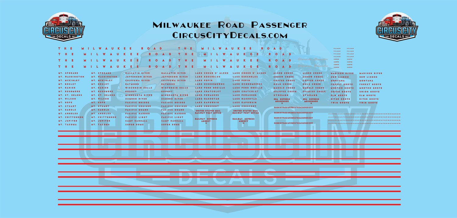 Milwaukee Road Hiawatha Passenger HO 1:87 Scale Decal Set