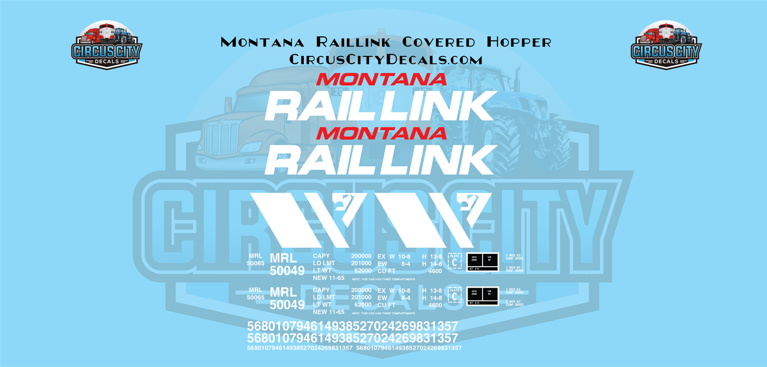 Montana Rail Link Covered Hopper G 1:29 Scale Decal Set