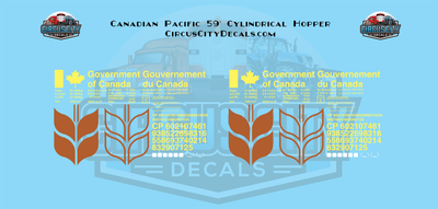 Canadian Pacific 59&#39; Cylindrical Hopper Decal Set 1:29 G Scale