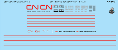 CN Canadian National Track Evaluation Train HO Scale Decal Set