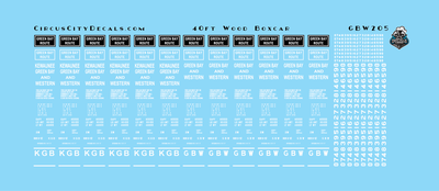 Green Bay &amp; Western GBW 40&#39; Wood Boxcar Car Data Decals HO Scale