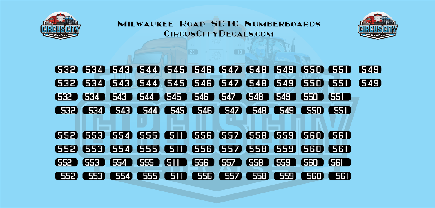 Milwaukee Road SD10 Numberboards HO 1:87 Scale