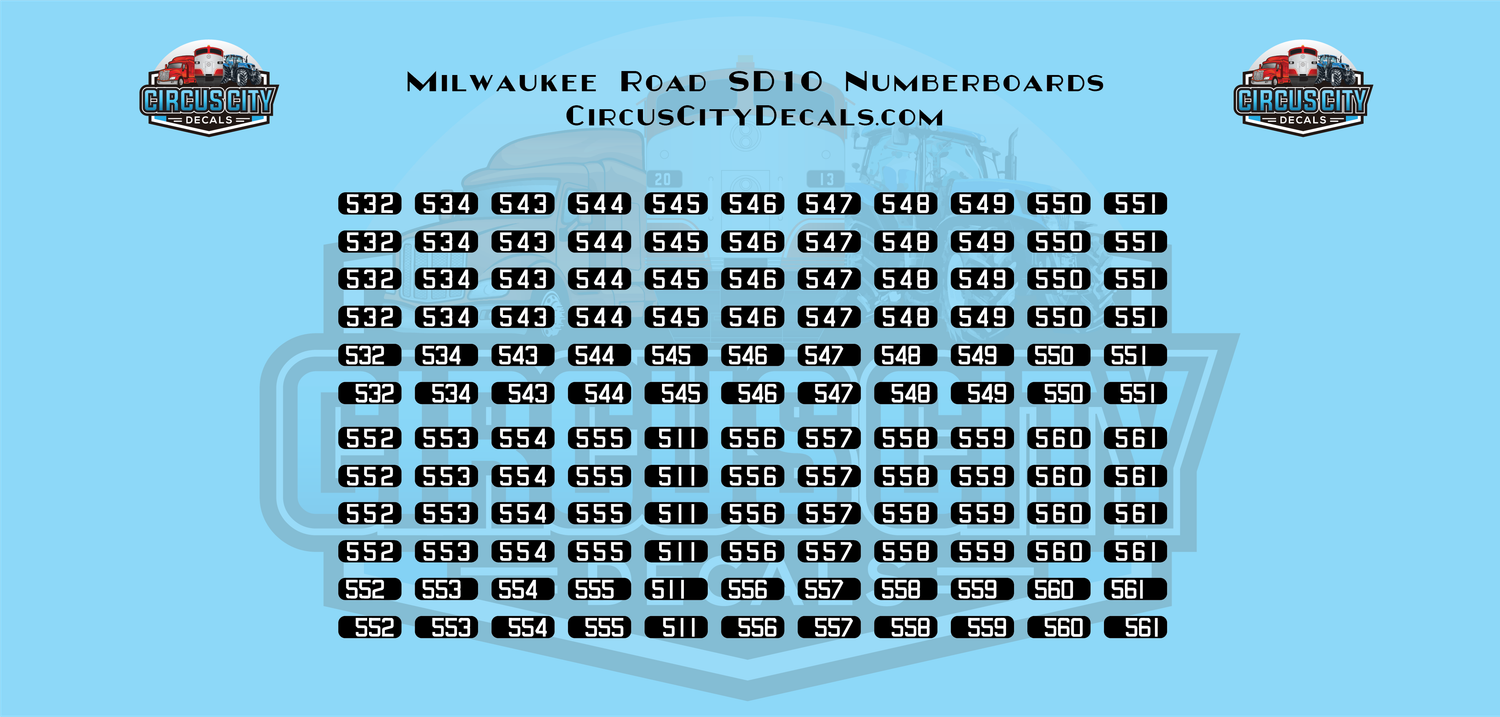 Milwaukee Road SD10 Numberboards HO 1:87 Scale