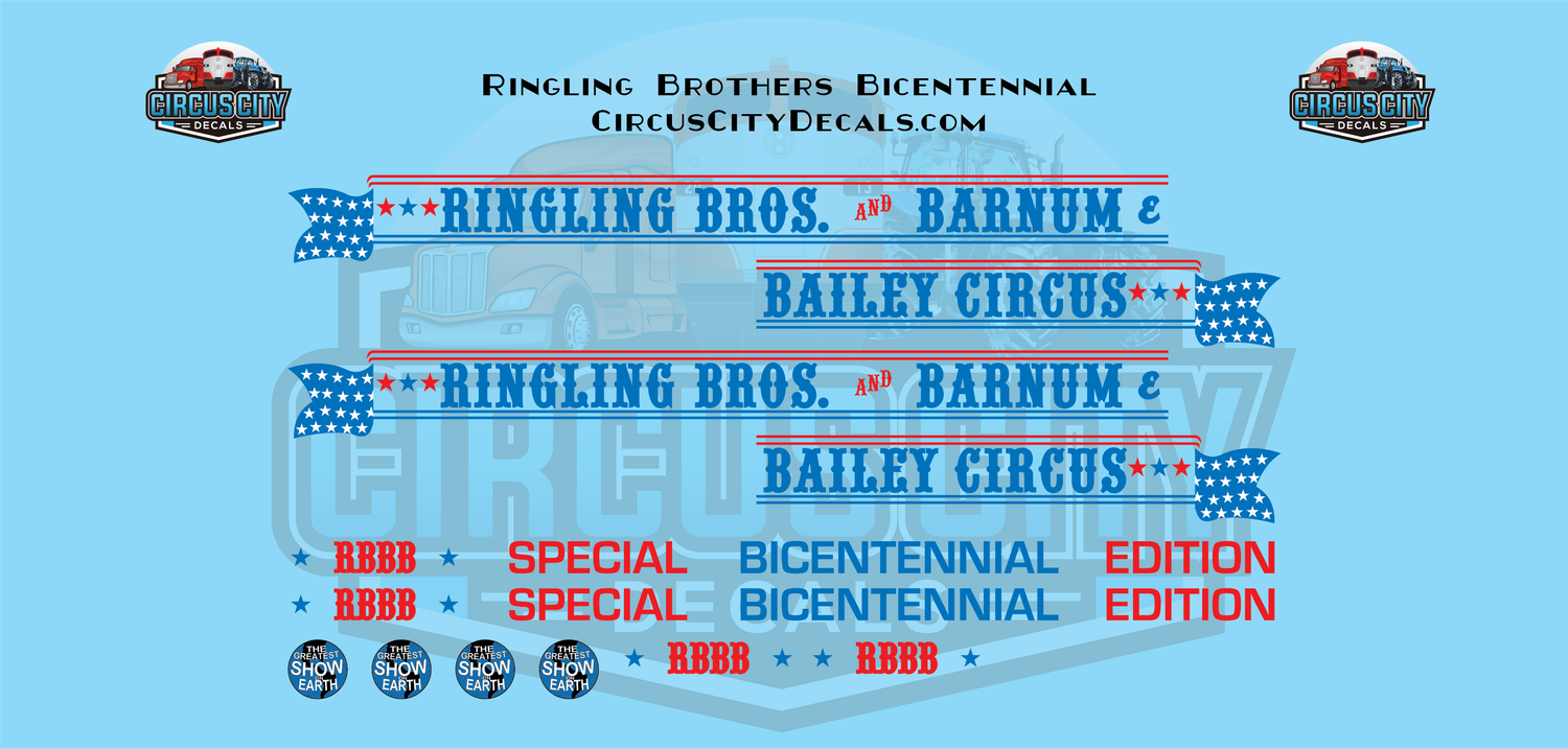 Ringling Brothers &amp; Barnum Bailey Bicentennial O 1:48 Scale Decal Set 1975-76 Blue Unit