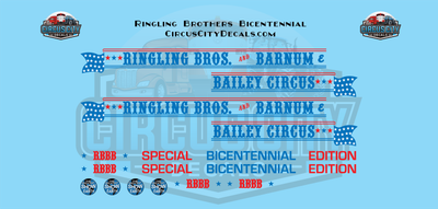 Ringling Brothers &amp; Barnum Bailey Bicentennial O 1:48 Scale Decal Set 1975-76 Blue Unit