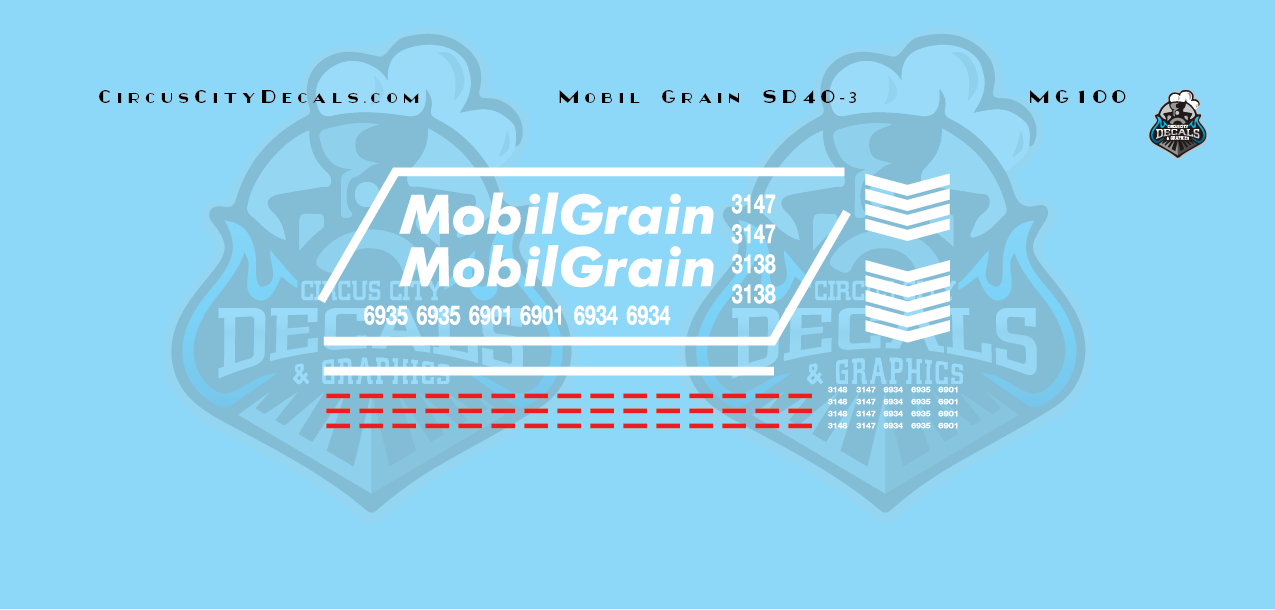 Mobil Grain SD40-3 N Scale Decal Set