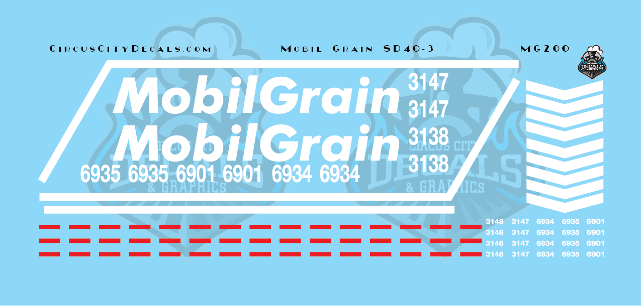 Mobil Grain SD40-3 O Scale Decal Set