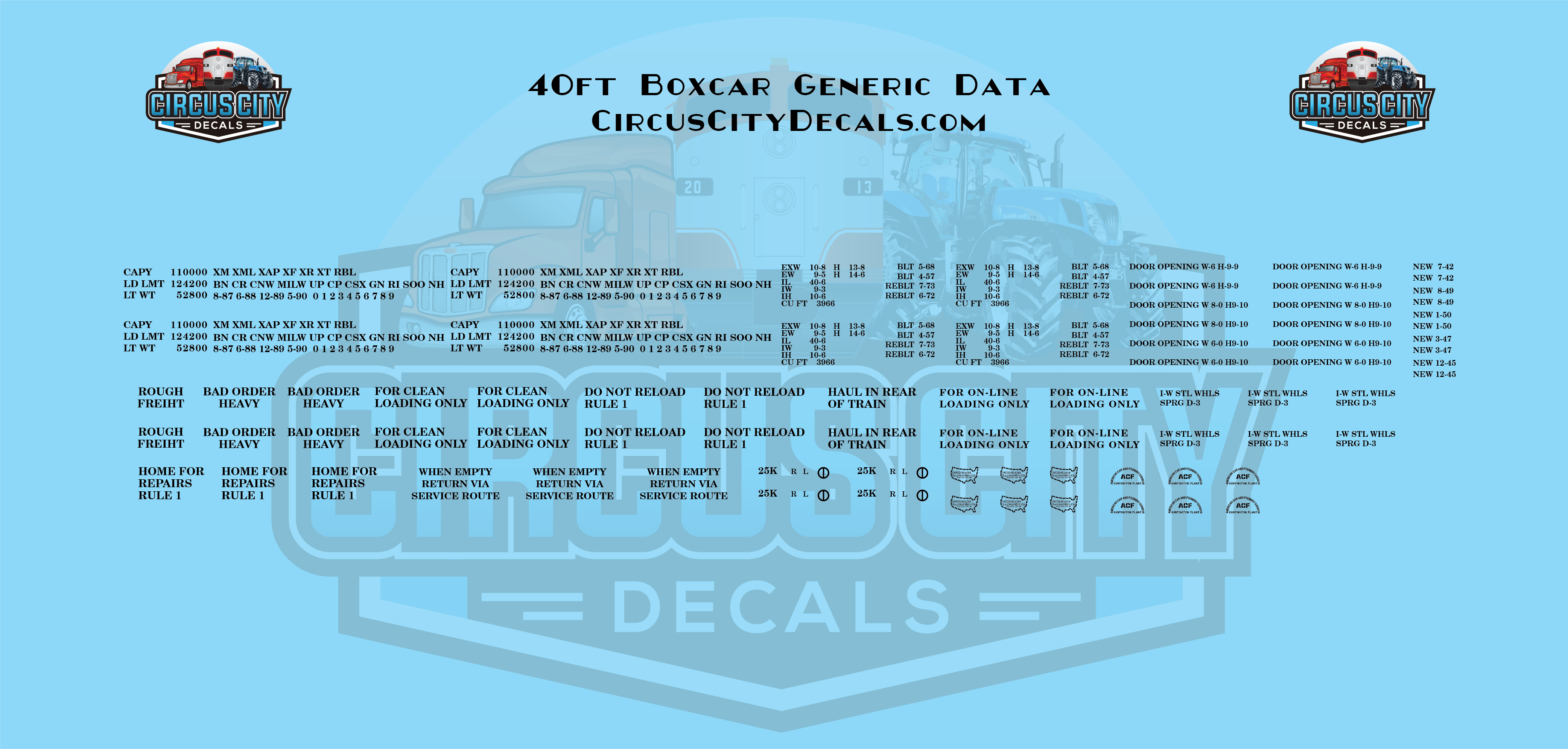 40ft Boxcar Generic Data HO 1:87 Scale Decal Set img