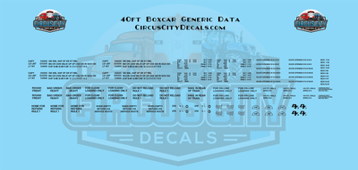 40ft Boxcar Generic Data HO 1:87 Scale Decal Set