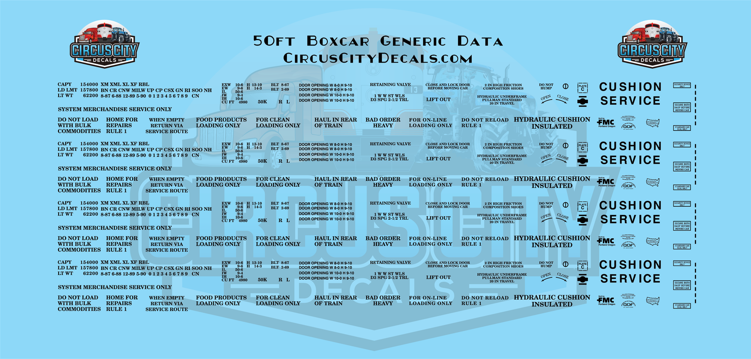 50ft Boxcar Generic Data HO 1:87 Scale Decal Set