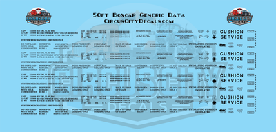 50ft Boxcar Generic Data HO 1:87 Scale Decal Set