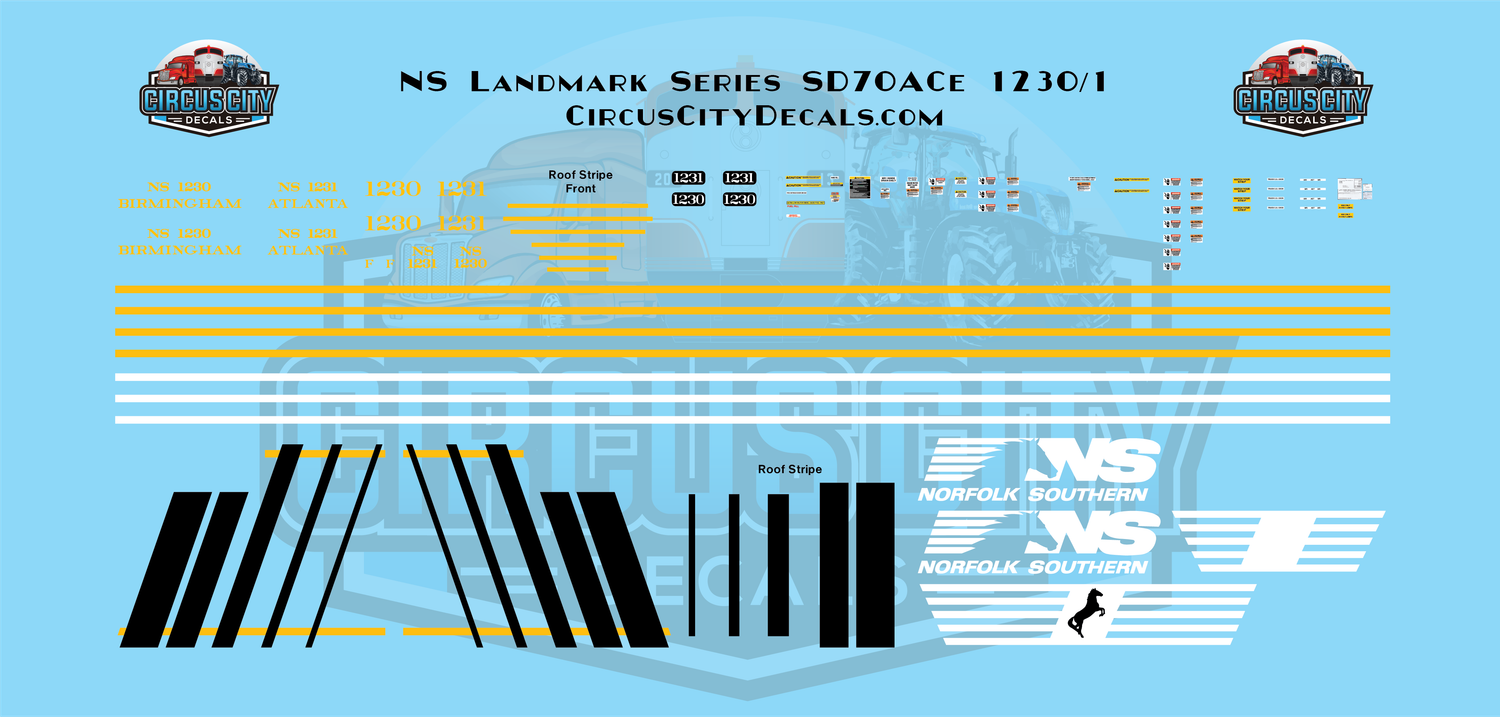 NS Norfolk Southern Landmark Series OCS 1230/1231 SD70ACe HO 1:87 Scale Decal Set