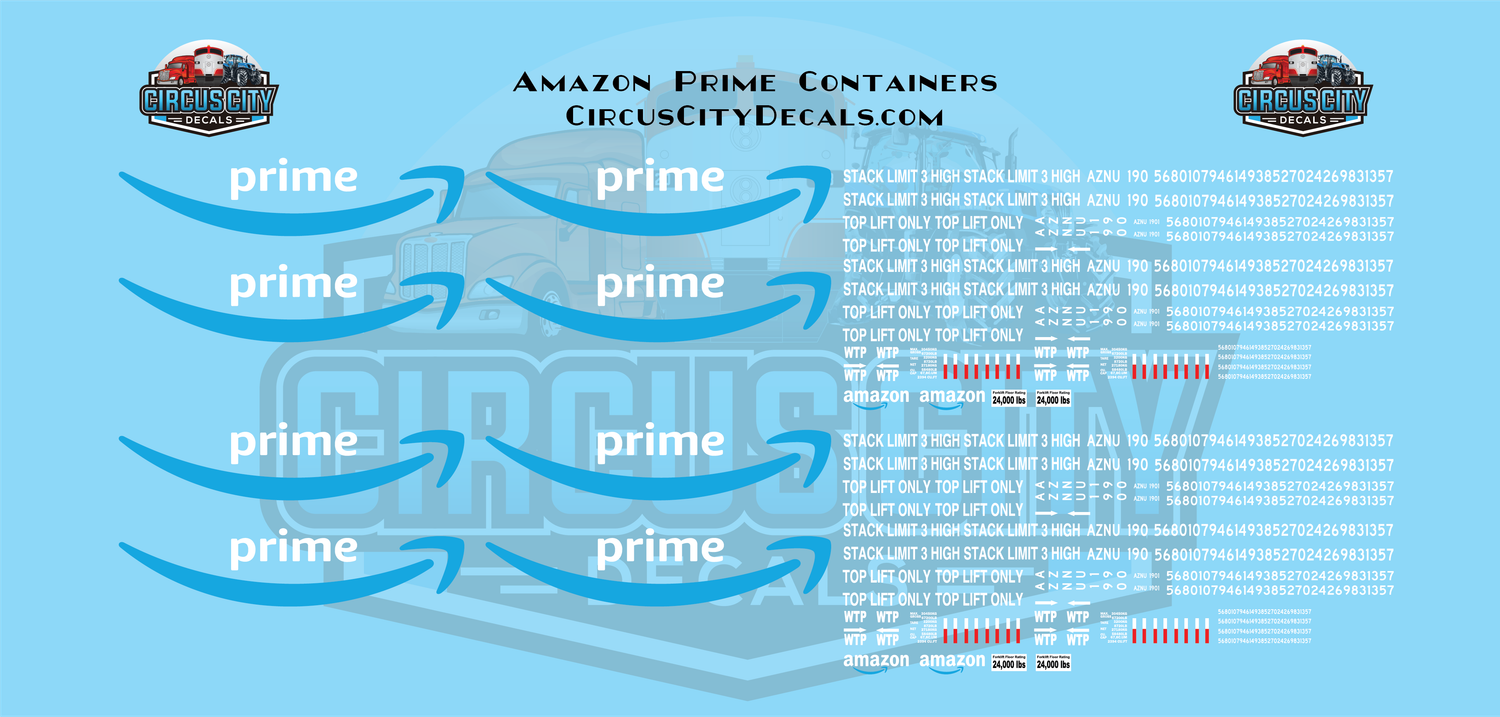 Amazon Prime Container HO 1:87 Scale Decal Set
