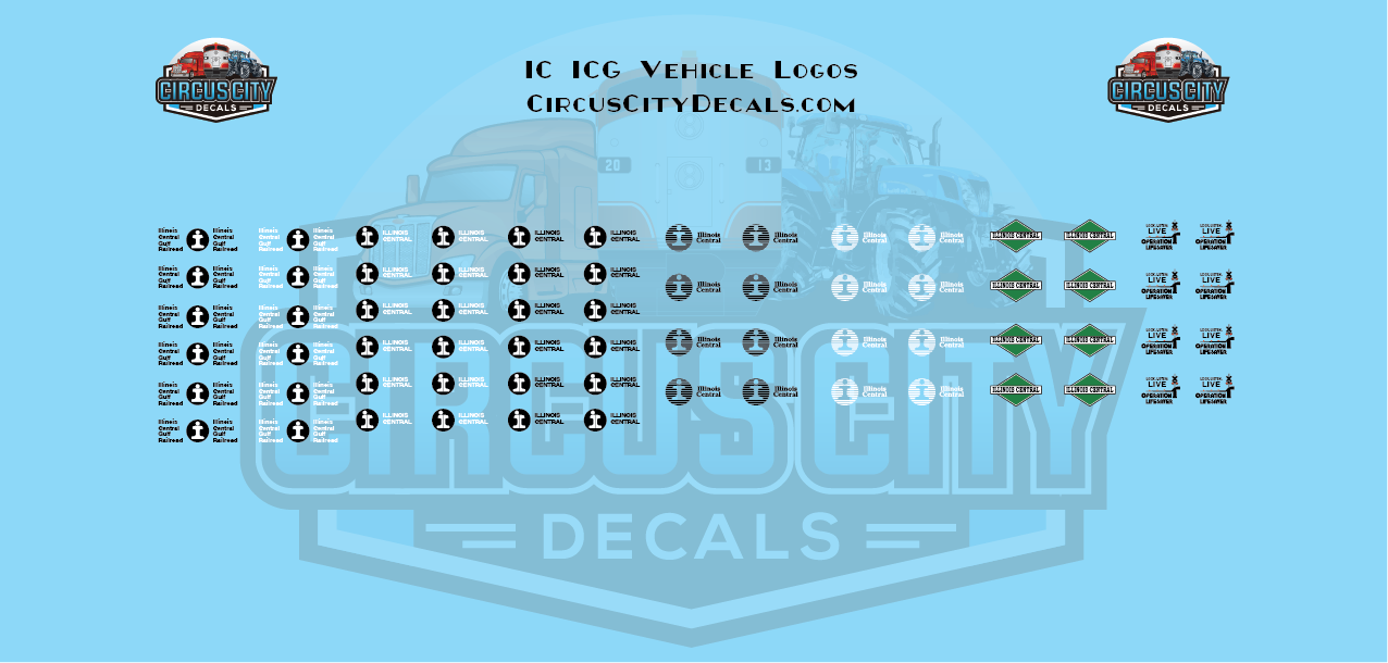 Illinois Central Vehicle MOW Door Logos N Scale Decals