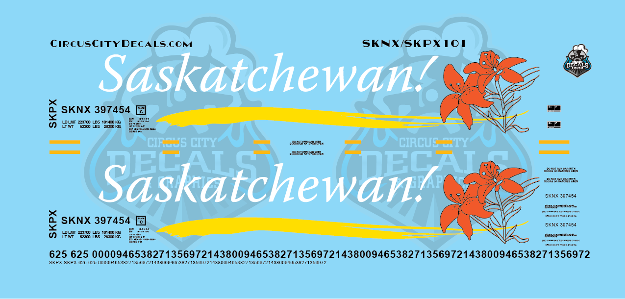 Saskatchewan! Grain Hopper SKNX SKPX Decal Set N Scale