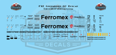 Ferromex FXE Greenbrier 60' Boxcar N 1:160 Scale Decal Set