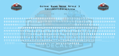Gothic Sans Serif 3 Alphabet Letters &amp; Numbers 1/16" 1/8" 3/16" 1/4" Water Slide Decal Set
