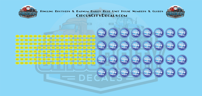 Ringling Brothers &amp; Barnum Bailey Blue Unit House Numbers &amp; Globes HO Scale Decals