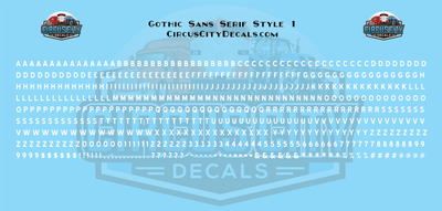 Gothic Sans Serif 1 Alphabet Letters &amp; Numbers 1/16" 1/8" 3/16" 1/4" Water Slide Decal Set