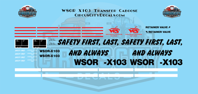 Wisconsin &amp; Southern Railroad X-103 Transfer Caboose Decal Set WSOR G 1:29 Scale