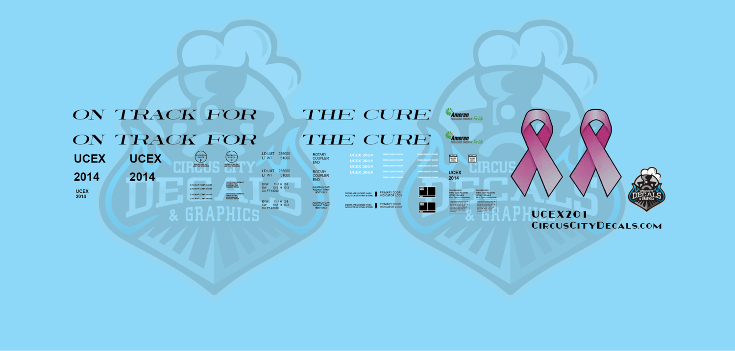 UCEX Ameren On Track for the Cure Hopper #2014 Breast Cancer HO Scale Decal