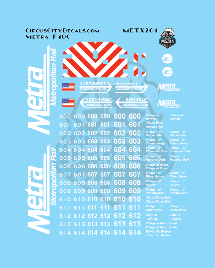 Metra METX F40C HO Scale Decal Set