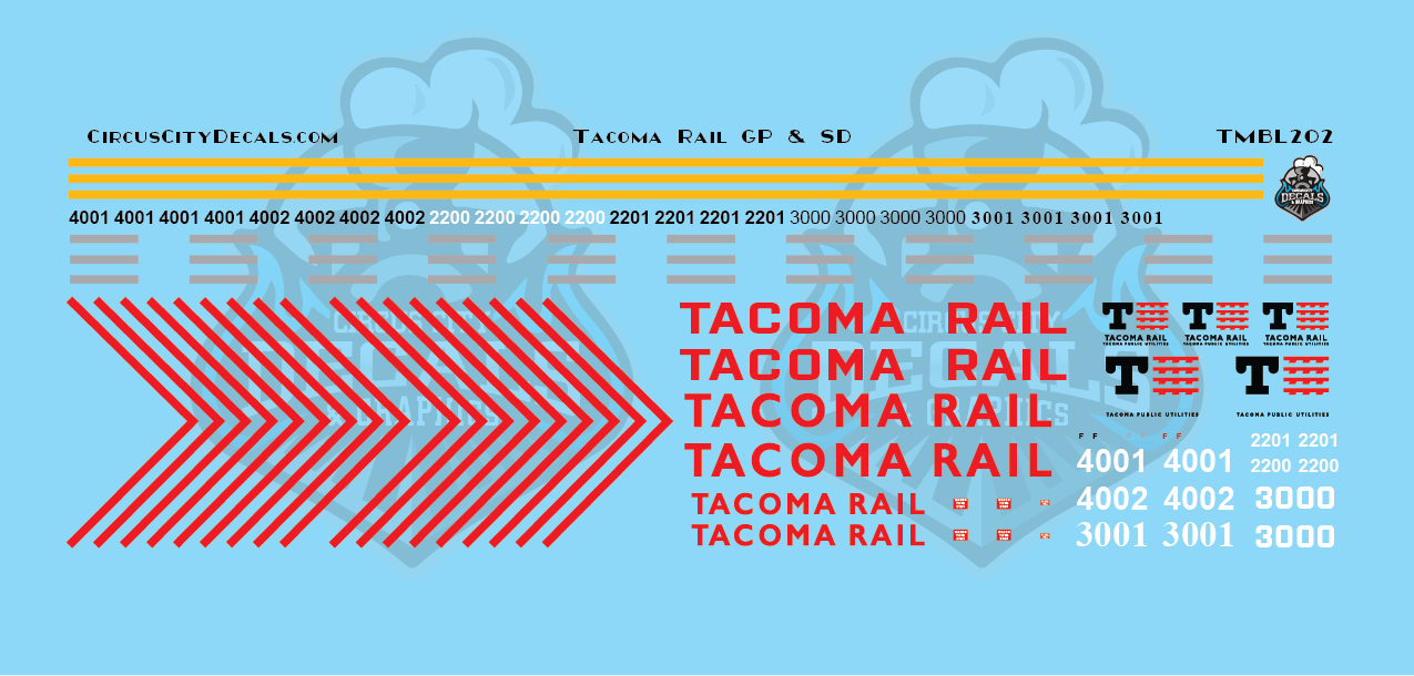Tacoma Rail GP & SD Locomotive HO Scale Decal Set