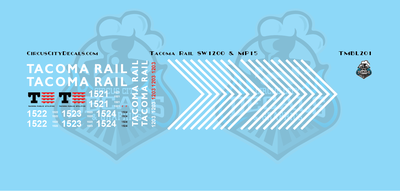 Tacoma Rail SW1200 &amp; MP15 MP15AC Locomotive HO Scale Decal Set