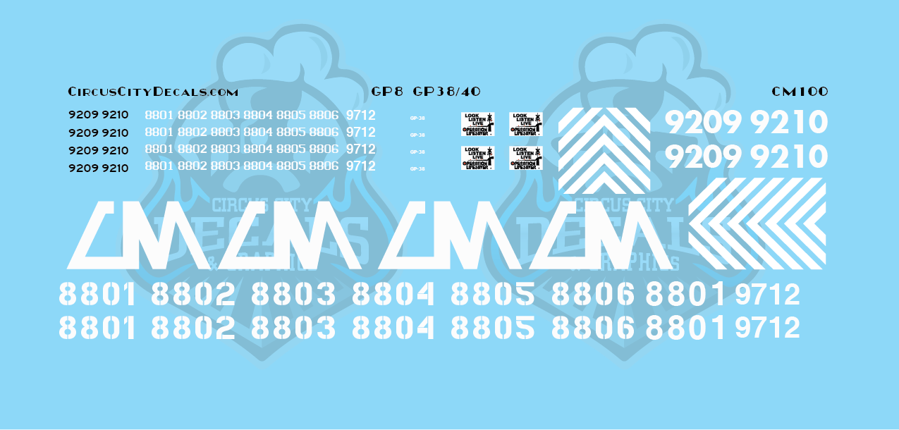 Central Michigan GP8 GP38 GP40-2LW CMGN N Scale Decals