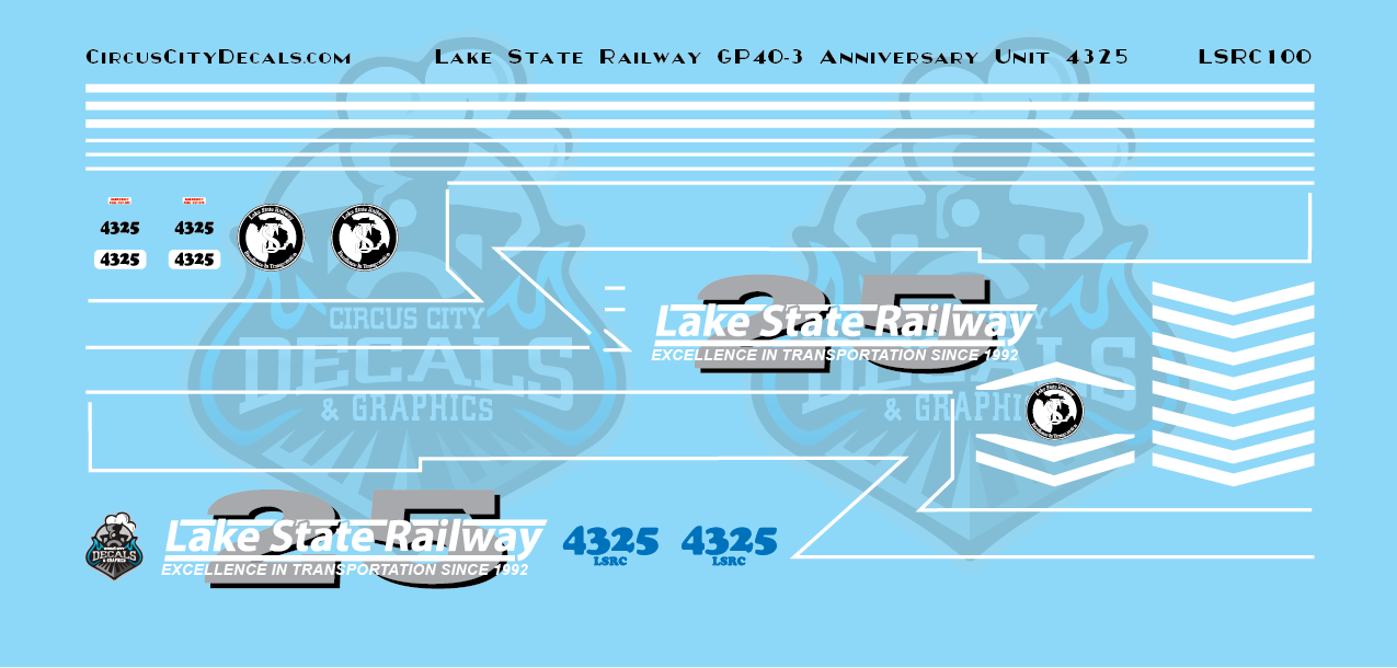 Lake State Railway GP40-3 4325 Anniversary Locomotive Decals N Scale