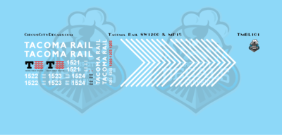 Tacoma Rail SW1200 &amp; MP15 MP15AC Locomotive N Scale Decal Set