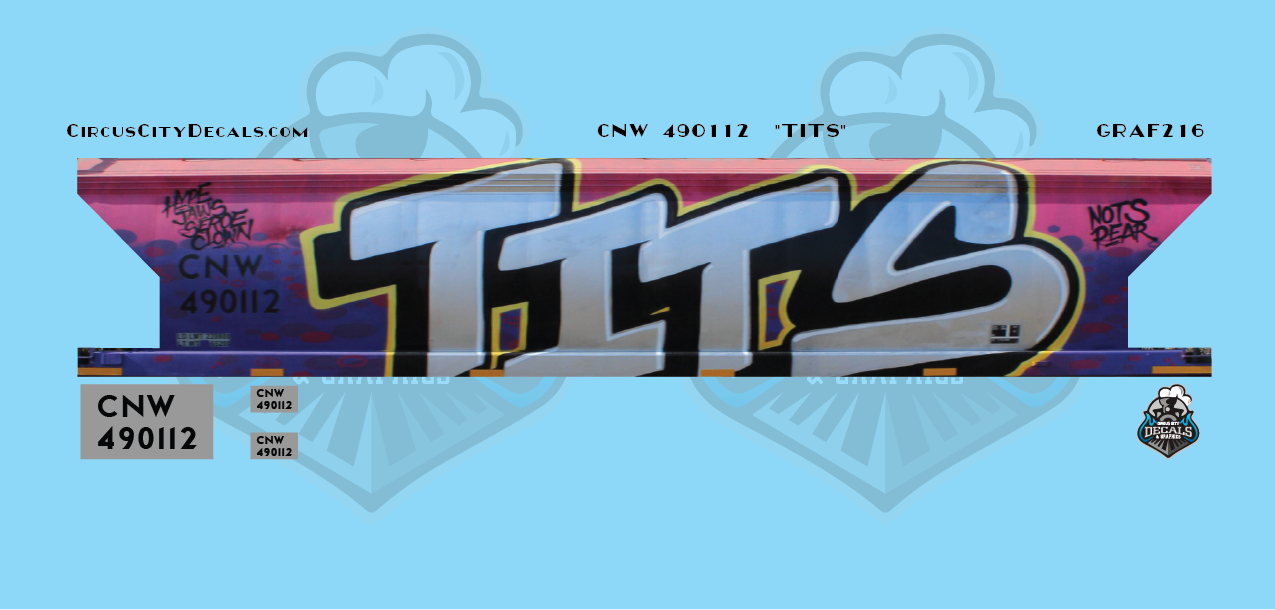 CNW 490112 "TITS" Graffiti HO Scale Decal Set