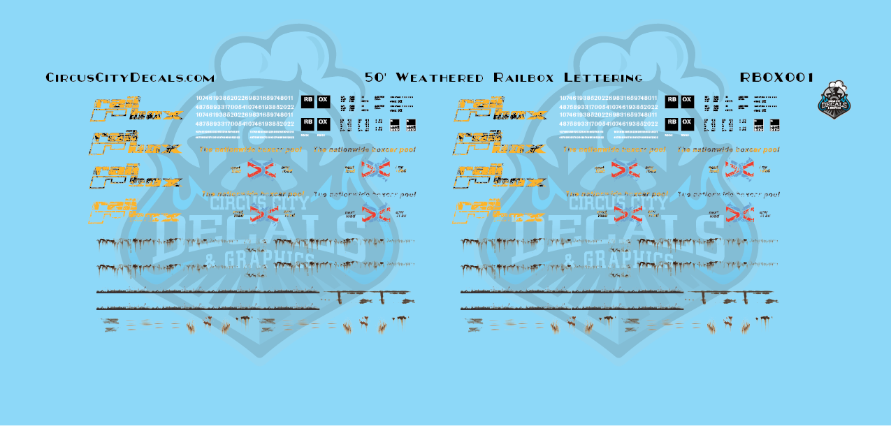 Railbox Weathered Lettering 50' Boxcar Decal Set