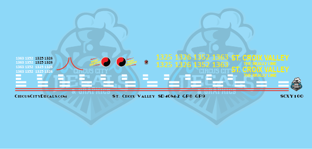 St. Croix Valley SD40M-2 GP8 GP9 SCXY The Skally Line N Scale Decal Set
