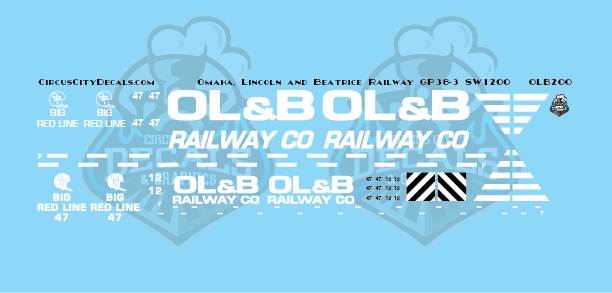 Omaha, Lincoln and Beatrice Railway GP38-3 SW1200 HO Scale Decal Set