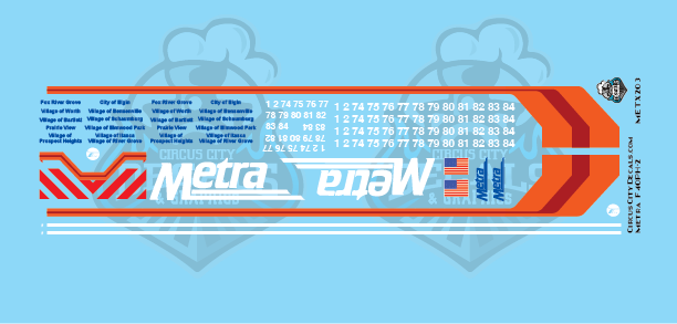 Metra METX F40PH-2 HO Scale Decal Set
