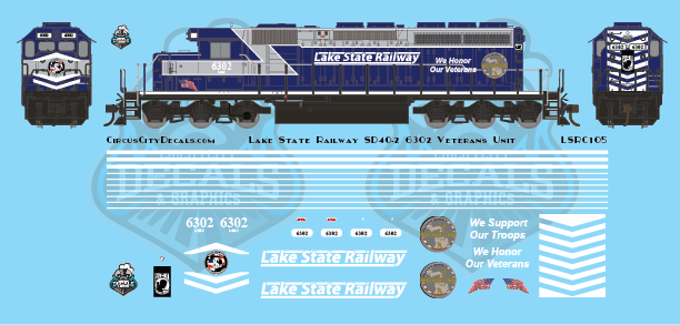 Lake State Railway SD40-2 Veterans Locomotive 6302 Decals N Scale