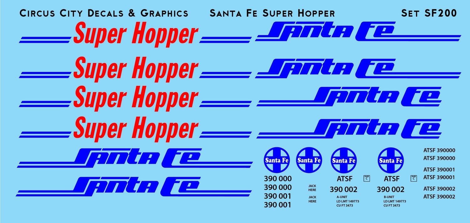 Santa Fe Super Hopper Decal Set HO Scale