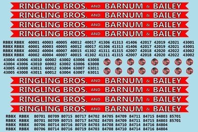 Ringling Brothers & Barnum Bailey Red Unit RBBB Modern Circus Train Decals N Scale