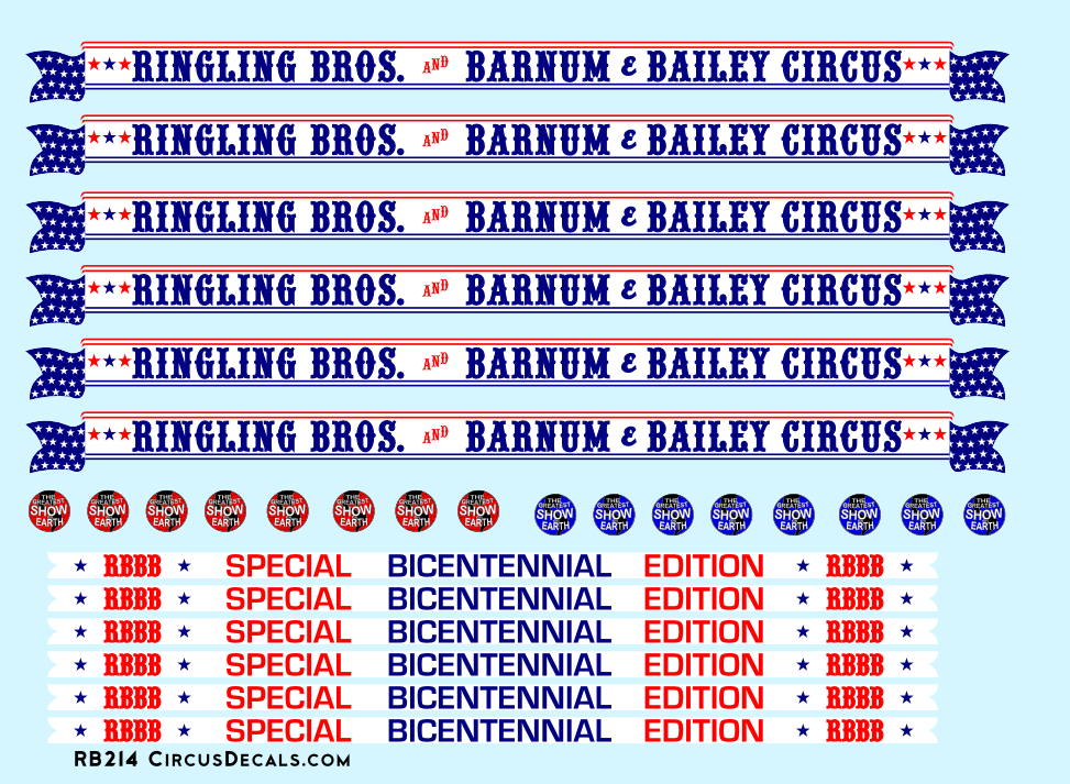 Ringling Brothers & Barnum Bailey Bicentennial HO Scale Decal Set 1975-76 Red Unit